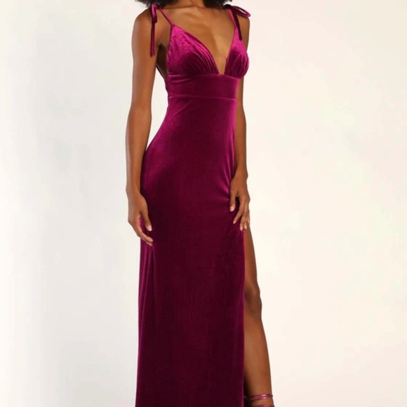 NWT Berry Pink Velvet Tie-Strap Maxi Dress SMALL - Picture 4 of 6